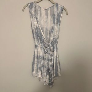 OLIVACEOUS - blue & white tie die romper, size S, ties in front & back